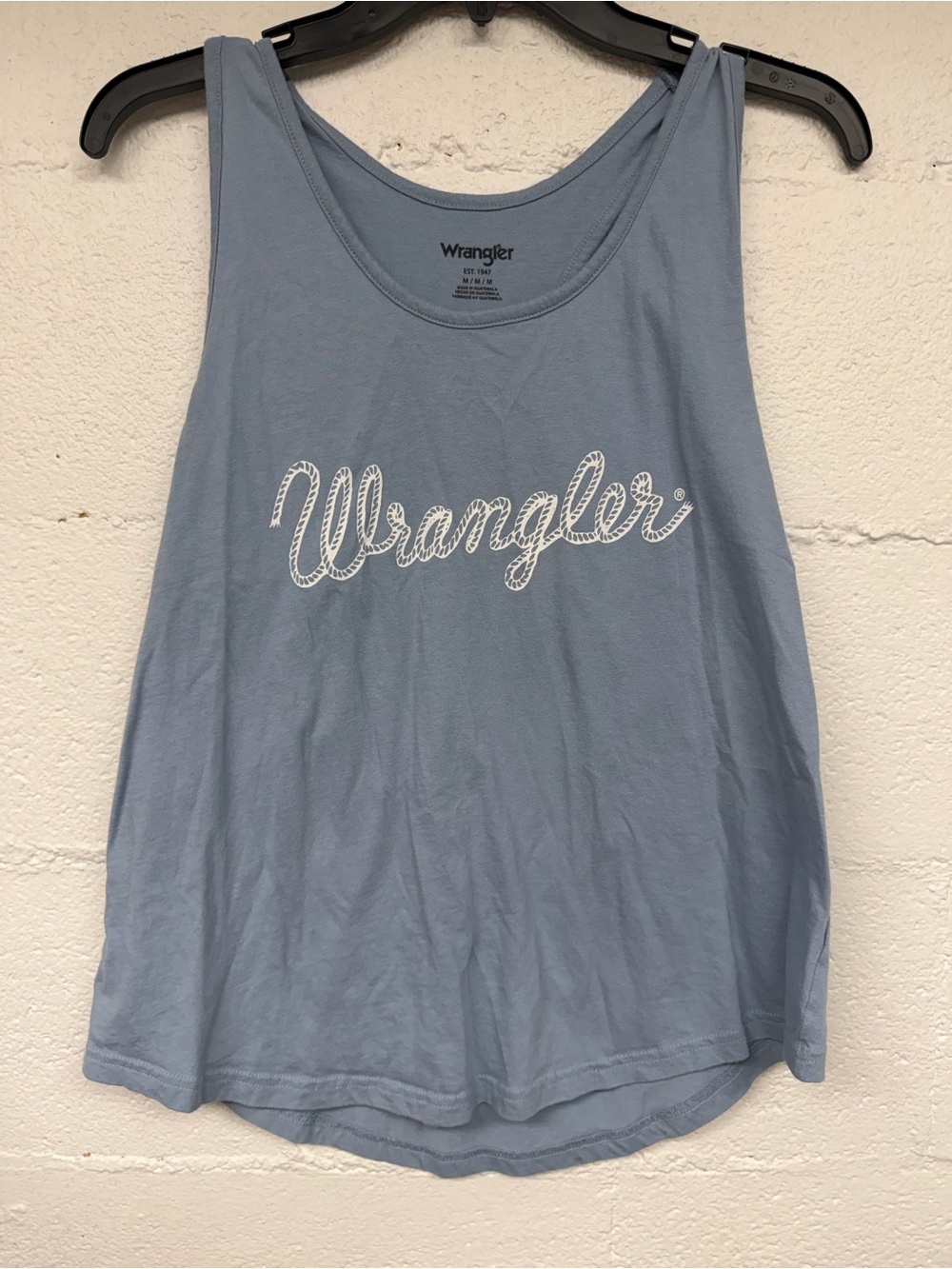Wrangler Light Blue Tank with White Script Logo